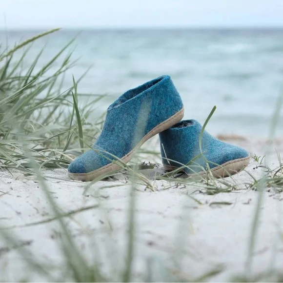 Glerups Petrol Blue Wool Slippers, New in Box - Picture 7 of 9